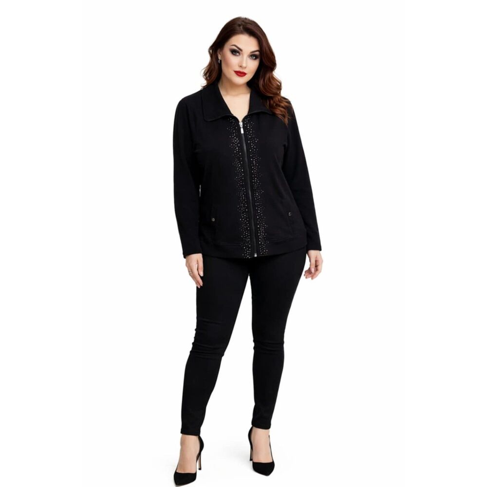 Laura Ashley Black Sweatshirt Zip Up RHINESTONES JACKET Women's WOMAN'S Medium